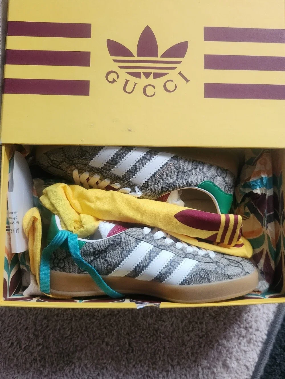Gucci X Adidas Women's Beige GG Canvas Sneakers With White Stripes Size 6